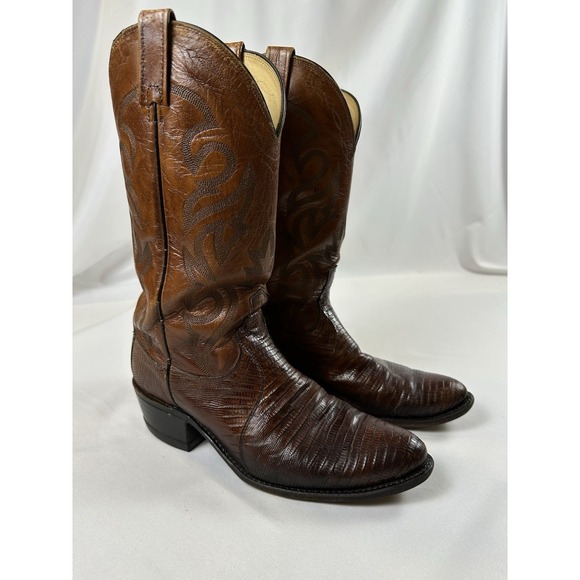 Dan Post Teju Exotic‎ Lizard Leather Western Brown Boots Mens Cowboy Vtg Sz 10D - Picture 5 of 12